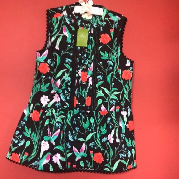 Kate Spade Jardin Poplin Peplum Hummingbird Top Size XS - Picture 3 of 14